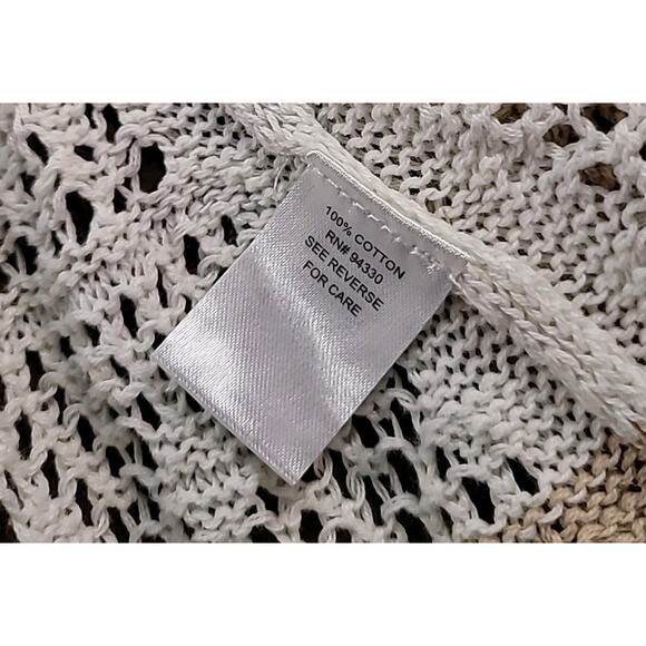 Romantic Boho Crochet Cardigan Poncho – Tan & White Stripe – Size Large - Picture 5 of 8